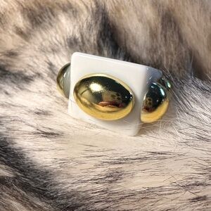 Retro White Gold Bubble Resin Statement Ring
